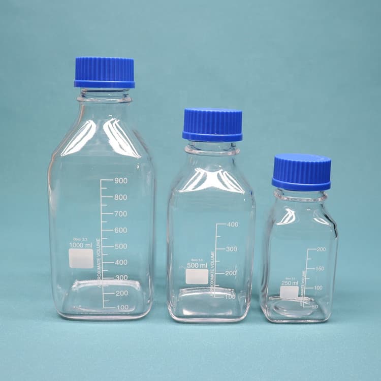 Free sample GL45 square media bottles low actinic